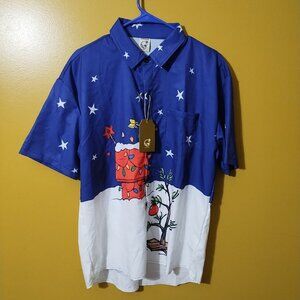 NWT Hardaddy Short Sleeve Button Up Peanuts Themed Christmas Shirt Size M